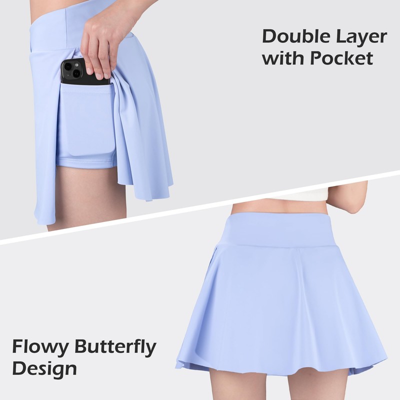 BIG ELEPHANT Girls Butterfly Shorts Crossover 2-in-1 Athletic Dance Skorts