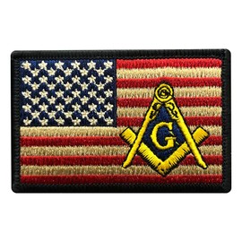 Masonic USA American Flag Tactical Patch [“Velcro Brand” Fastener -3.0 X 2.0 inch -MS4]