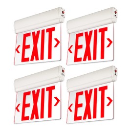 LEONLITE Emergency Exit Sign, LED Edge Lit Exit Sign, Exit Light with Battery Backup, UL Listed, Double Sided, Rotating Acrylic Clear Panel, Top/Side/Wall Mount, 120/277V, Red, Pack of 4
