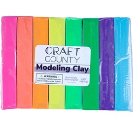 Craft County Modeling Clay – 1 lb (Eight Assorted Color Bars) – Use for Claymation, Models, and Stop Motion (Neons)