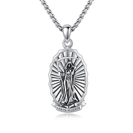 YueYuan 925 Sterling Silver Santa Muerte/St Benedict/Virgin Mary/Saint Jesus/Saint Joseph Miraculous Medal Necklace for Men, Sterling Silver, No Gemstone