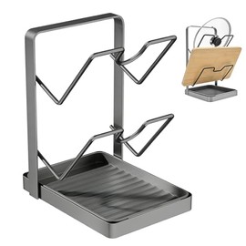 Pot Lid Holder Kitchen Organiser, Lid Holder & Plate Stand, Kitchen Organiser for Pot Lid, Chopping Board & Cooking Spoon, Space Saving Kitchen Organiser, Grey | Organizer Küche für Topfdeckel, Schneidebrett & Kochlöffel, Platzsparender Küchenorganizer, Grau