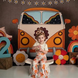 CHAUKAREAUL Toddler Baby Girl 5th Birthday Outfit Groovy Flower Print Short Sleeve Shirts Top Floral Flared Bell Bottom Pant (White 5th, 4-5 Years)