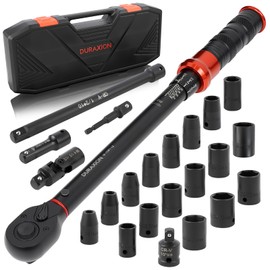 23PCS 1/2-Inch Drive Torque Wrench Set, 10-170FT.LB/13.6-230.5Nm, 1/2 Drive Click Torque Wrench, 72-Tooth Dual-Range, ±3% Precision Adjustable Torque Wrenches for Cart, Motorcycle, Lug Nut