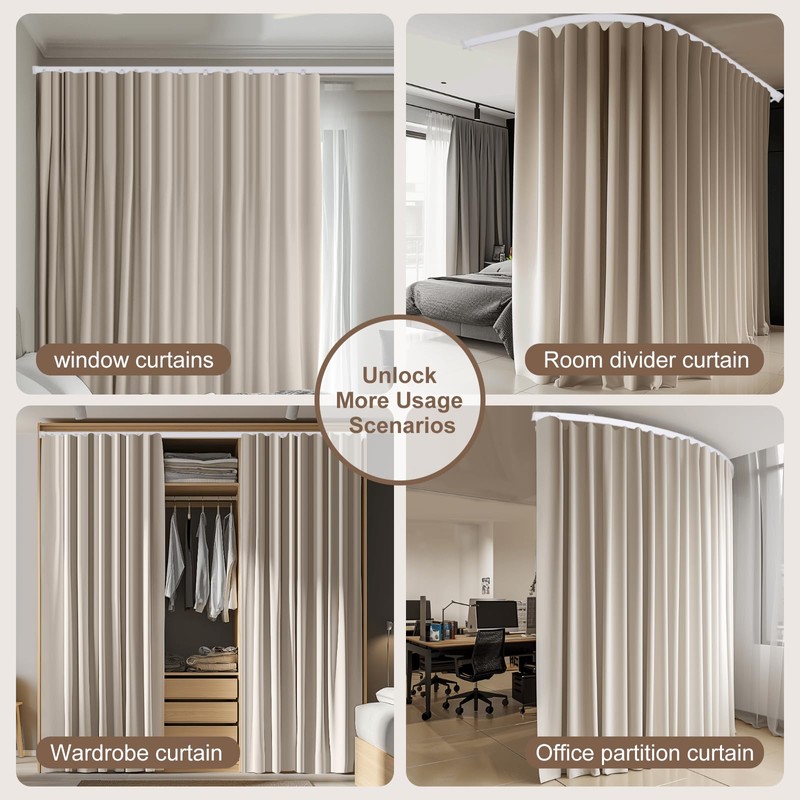 MaKefeile Room Divider Curtains & Flexible Bendable Tracks Set,Privacy Dividers