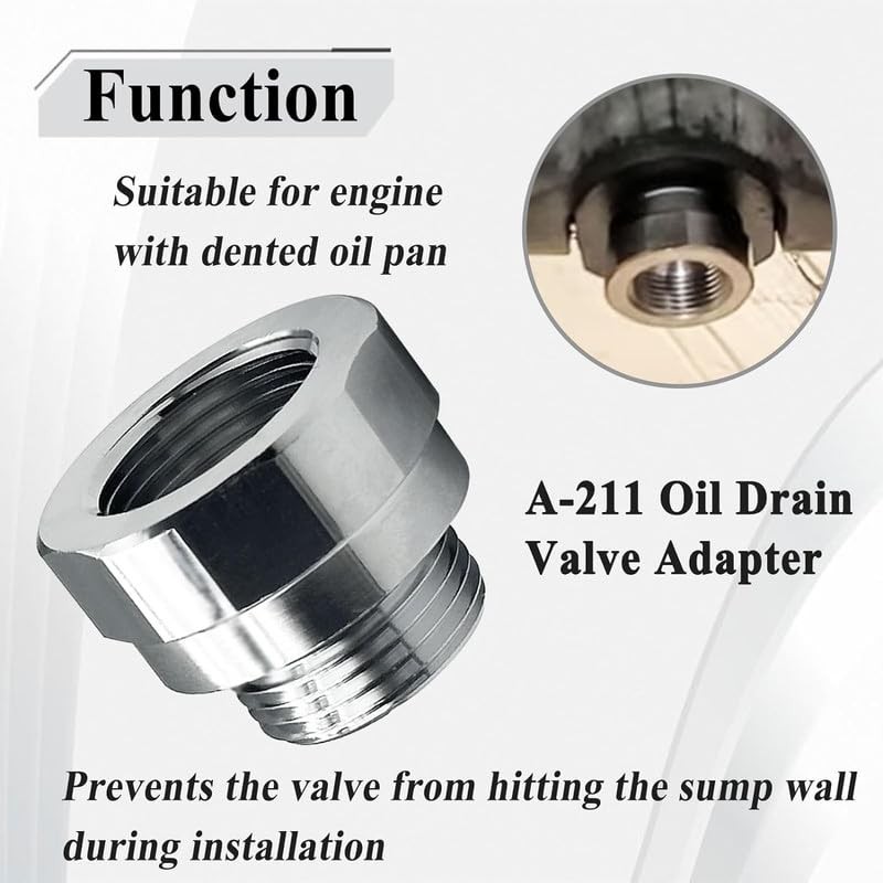 A-211 27mm-2.0 Thread Size Oil Drain Valve Adapter, Silver