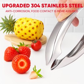 Strawberry Huller, 304 Food-Grade Stainless Steel Stem Remover with Safety Lock, Ergonomic Non-Slip Grooved Handle, Dishwasher Safe (High Heat), De-Stems Strawberries, Tomatoes & More
