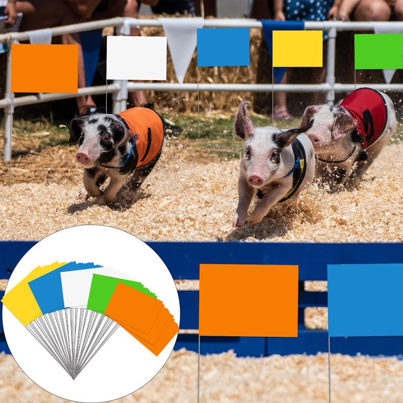 50 Pack 4.92"x3.81" Marking Flags with 15.3" Steel Pole Coloured