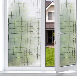 Mangobox Frosted Window Film,Non Adhesive Static Cling Decorative Window Covering, Easy Removable Privacy Window Film for Home Office Security UV Sun Blocking Star Cross Pattern (35.4x157.4 inches)