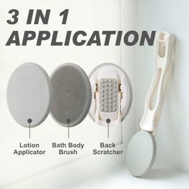 DOWMI Lotion Applicator for Back - 3-1 Foldable, Cream, Sunscreen, Ointment Applicator, 19" Long Handle, Body Massage Tool - 1 Body Brush Pad, 1 Lotion Pad Included