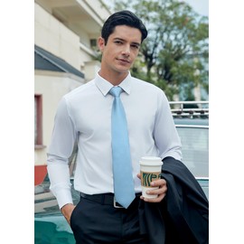 HISDERN Ties for Men Light Blue Plaid Tie Handkerchief Set Classic Woven Baby Blue Necktie Business Formal Wedding Party