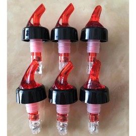 6pcs Bottle Pourers Spout Food Grade Plastic Liquid Dispenser Bottle Nozzle Barware For Wine Cocktail Red