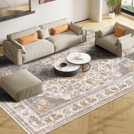 Vhong Boho Area Rugs Washable Vintage Modern Neutral Large Carpet Brown and Grey 5×7 High Traffic Rugs for Dinning Room Living Room Bedroom Farmhouse Non Slip