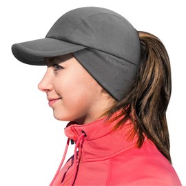 GADIEMKENSD Women's Winter Reflective Fleece Ponytail Hat with Drop Down Ear Warmer for Outdoor Activity Cap, Dark grey
