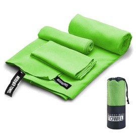 Toalla Deportiva, EASYTAO Toalla Microfibra 3PCS, Toalla Gym Suave y Ligero para Natacion, Deporte, Baño, Viajes, Yoga, Etc, con Una Bolsa, 3 Tallas (76 * 152cm+40 * 80cm+30 * 30cm, Verde Claro)