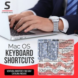 Synerlogic Mac OS Shortcuts Sticker for Air/Pro | Keyboard Stickers for macOS | Laminated Vinyl MacBook Cheatsheet | MacBook Shortcuts 2026 (US Flag)