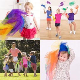 Wonwood_direct Wonwood_direct 20 Stück Square Jongliertücher Tanz Tücher Bunte Chiffontücher Bunte Tücher in 20 Farben 60x60cm Performance Schals für Kindergarten Kinder Party-Aktivitäten Zubehör Dekoration