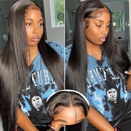 Tscom 5x5 HD Lace Closure Wigs Human Hair 220 Density 24 Inch Wear and Go Glueless Wigs Human Hair Pre Plucked Pre Cut with Baby Hair Bleached Knots 12A Ready to Wear Straight Wig for Beginners