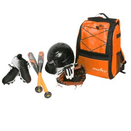 Athletico Youth Baseball Bag - Bat Backpack for Baseball, T-Ball & Softball Equipment & Gear | Holds Bat, Helmet, Glove | Fence Hook (Orange)