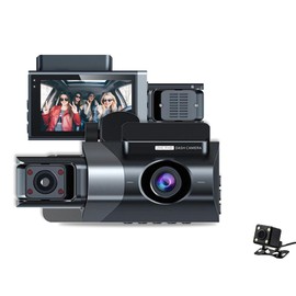 Dash Cam, 3 Channel Dash Cam, 3Inch 1080P HD Screen Night Vision Wide Angles Emergecy Lock Stop Triple Camera Driving Recorder