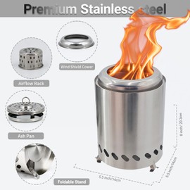 5.5 Inch Tabletop Stainless Steel Fire Pit Stove Multi-Color Low Smoke Top Firewood Stove for Outside Portable Mini Outdoor Fire Pit Including free gifts: pellet and heat-insulating gloves (Silver)