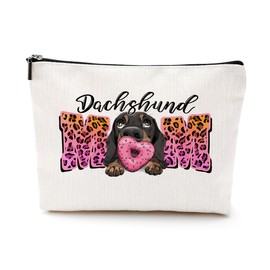 Dachshund Mom Cosmetic Bag Mothers Day Dachshund Gifts Leopard Dog Mom Birthday Gifts from Daughter Son Cute Dog Mom Gifts for Women Owner New Mom Makeup Bag Christmas Appreciation Retirement Gifts