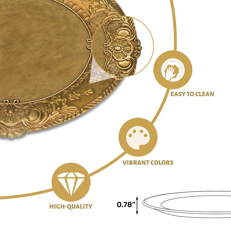 MAONAME 13" Antique Gold Charger Plates, Plate Chargers with Embossed