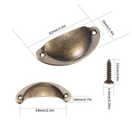 Yibaijia 16 Pcs Shell Cup Handles, Vintage Drawer Pull Handles, Semi Circle Retro Kitchen Cupboard Door Handles and Knobs, Furniture Cabinet Dresser Door Knobs Handles with Screws