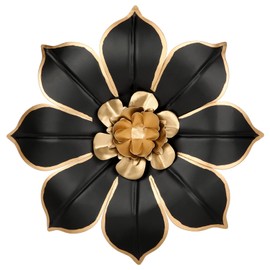 10" Metal Flowers Wall Decor, Black & Gold 3D Floral Metal Wall Art Decor for Inoor & Outdoor Use, Vintage & Modern Walls Arts for Bathroom, Living Room, Bedroom, Office, Garden, Patio, Porch, 1 Piece