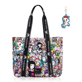 Tokidoki Tote Bag with Unicorno Keychain Large Laptop Bag Shoulder Work Bag Weekender Bag Handbag for Women Travel, Work, Gym (Tote B-Signature)