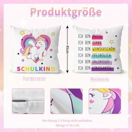 BOYATONG Gift for First Day of School Girl, Courage First Day of School Unicorn Cushion Cover with Inspirational Sayings, School Gift, School Child, Unicorn Gifts for Girls, Motivational Gifts