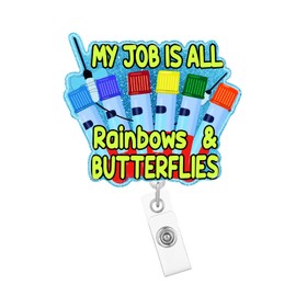 Arakulago Phlebotomy Badge Reel Retractable for Nurse Phlebotomist Nursing Badge Holder with ID Clip Accessories My Job is Rainbow & Butterflies RN CNA Funny Name Badge Clip Medical Assistant Acrylic