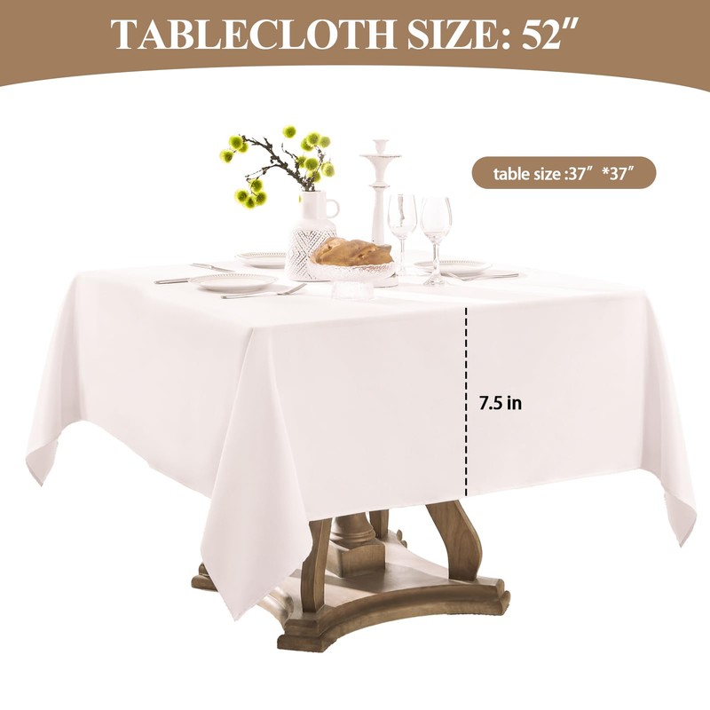 Aocoz Square Tablecloth 52 x 52 Inch White Tablecloths Stain-Wrinkle