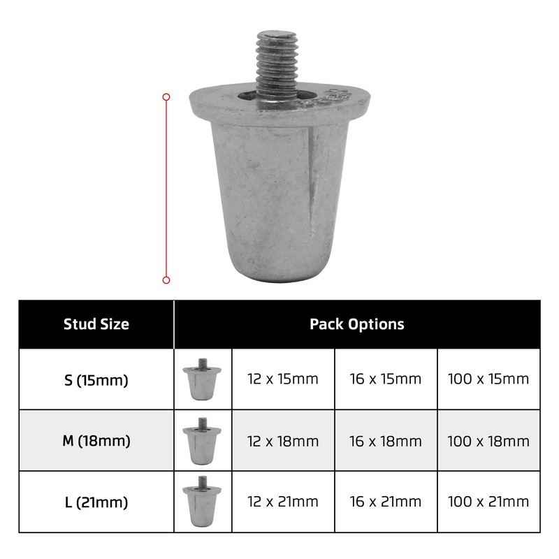 55 Sport Aluminium Replacement Rugby Studs - 12 Pack (18mm)