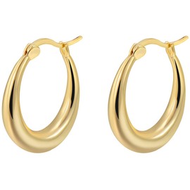 PICKBEAU Gold Chunky Hoop Earrings for Women Girls, 14K Gold Plated Silver Huggie Hoops Earrings Lightweight Classic Trendy Design, Yellow Gold, No Gemstone