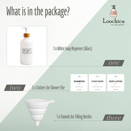 LOOCHICA Dish White Glass Soap Dispenser with Plastic Pump, 16 Oz White Dish Soap Dispenser Set Refillable Reusable Apothecary Soap Pump Dispenser Bottles for Bathroom and Kitchen