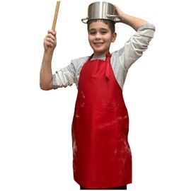 lepni.me Premium Kids Aprons for Cooking | Painting Apron for Kids | Aprons with Double Pocket for Toddlers Boys Girls | Baking Art Cooking Outfit, red for kids empty