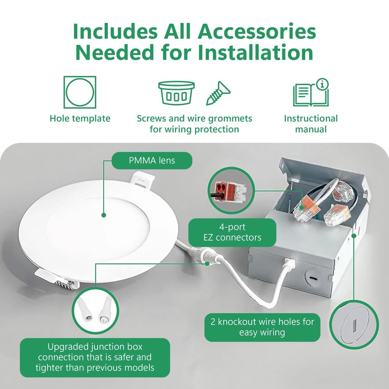QPLUS Home 6-Pack 4-Inch Slim-Panel Recessed Light, White, 4000K Cool