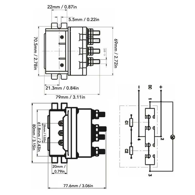 Electric Winch Relay 250A ABS Housing Waterproof Copper Contact Brass