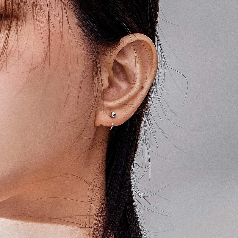 TIFLA Round Ball Earrings, Women's, 925 Silver, Hooks, Binaural Pair,