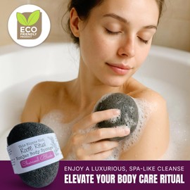 Roote Ritual Konjac Body Sponge – 100% Natural Exfoliating Shower Sponge for Sensitive Skin – Gently Deep Cleanses & Softens, Earth-Friendly, Biodegradable, Vegan – for Women, Men (Charcoal Black)