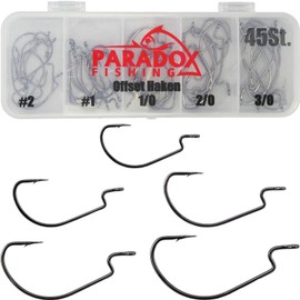 Paradox Fishing Premium Offset Hooks Set of 45 I Each 9 x #2#1 1/0 2/0 3/0 I Dropshot Hooks Cheburashka Hooks