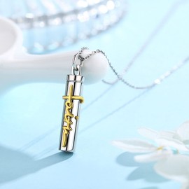 Faith Cremation Jewelry Sterling Silver Faith Cross Bar Urn Necklace for Ashes of Loved Ones Keepsake Memorial Jewelry for Women Gifts