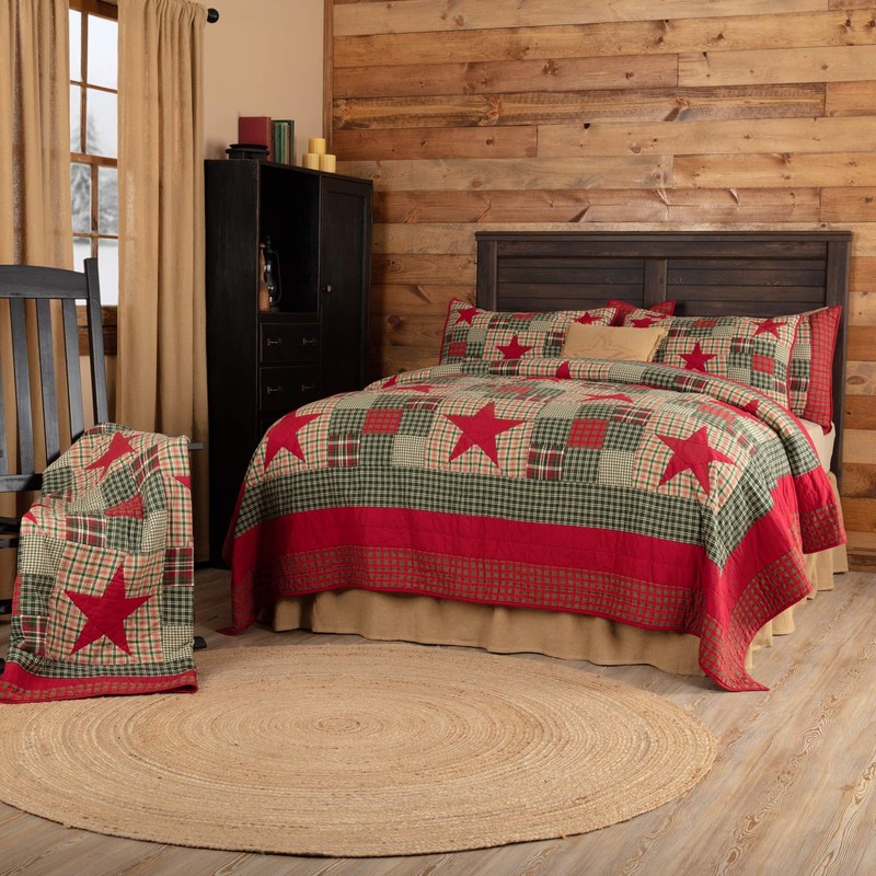 VHC Brands Forreston Ninepatch Queen 90x90 Quilt, Red