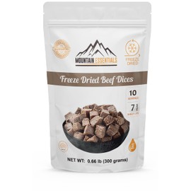 Mountain Essentials Freeze Dried Fully Cooked Beef Dices | 240 Grams Protein (24 gram per servings) High Protein Intake Ready to Eat Packed Meal | Emergency Survival Food Hunting, Camping, Backpacking Food 10 serving per Pouch
