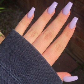 GLAMERMAID Press on Nails Short Coffin, Summer Light Purple Glue on Gel Nails, 24Pcs Glossy Medium Square Reusable UV Finish Fake Nails Acrylic False Nails Manicure Kits for Women Girls Gifts