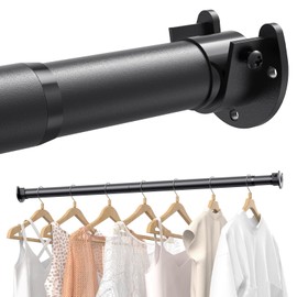 Supforce Closet Rods for Hanging Clothes, 17 to 69 Inches Stepless Adjustable Metal Closet Rod, 1.3 Inches Heavy Duty Clothes Hanging Rod for Closet Wardrobes Laundry RV, Black