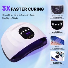 Aokitec UV Lamps for Gel Nails with Phone Holder, 150W UV LED Nail Lamp UV Light Nail Dryer for All Types of Nail Art |Auto Sensor |4-Timer |99s Low Heat Option |Manicure&Pedicure Tool, Gift for Women