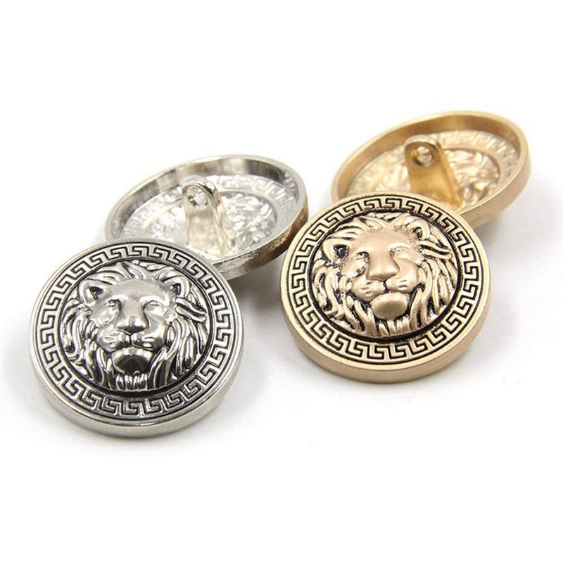 Pack of 10 Metal Button Set Lion Head Embossed Sewing