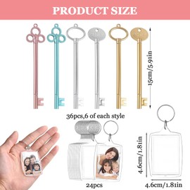 CUVZORA 24 Gel Pens Key Pens with 24 Photo Key Rings Acrylic Leaving Gift First Day of School Graduation for Students School Child Primary School Key Shape Gel Pen